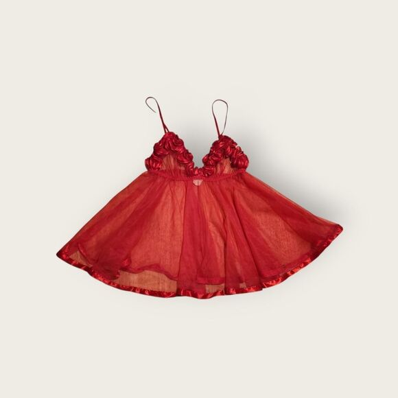Vintage Y2k Frederick's of Hollywood red floral bodice sheer babydoll camisole - Picture 1 of 6
